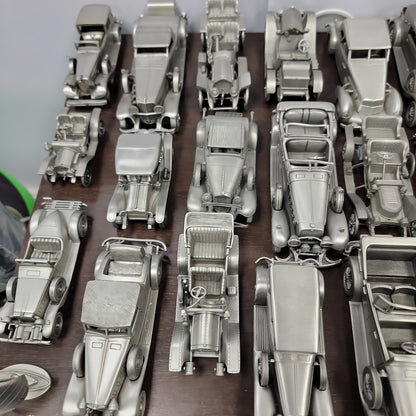 Lot of 25 Handcrafted Solid Pewter Model Cars and Sailboat Danbury Mint