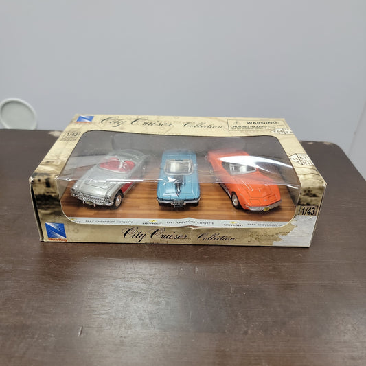 City Cruiser Collection 1/43 Scale Chevrolet 57 Corvette, 67 Corvette, & 69 Corvette