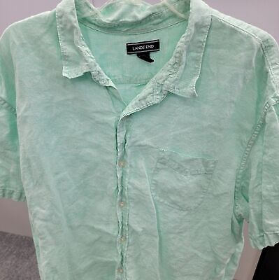 Lands End Mint Green Linen Short Sleeve Button Down Shirt Mens Size 2XL