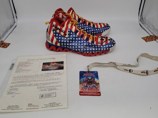 Game Worn Rare Reebok Shoes multi  signed by The Harlem Globetrotters with Lanyard & coa