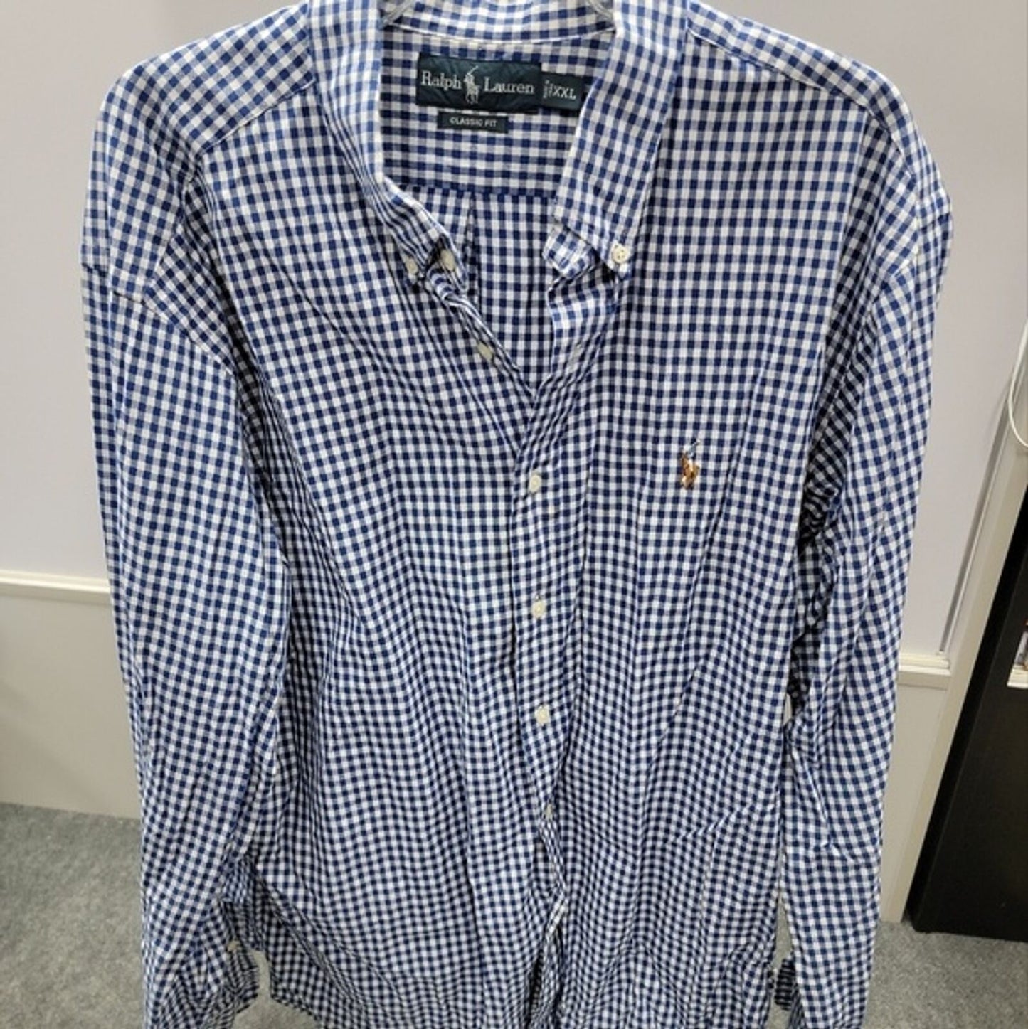 Polo Ralph Lauren Long Sleeve Button Shirt Blue Gingham Men Classic Fit Size XXL