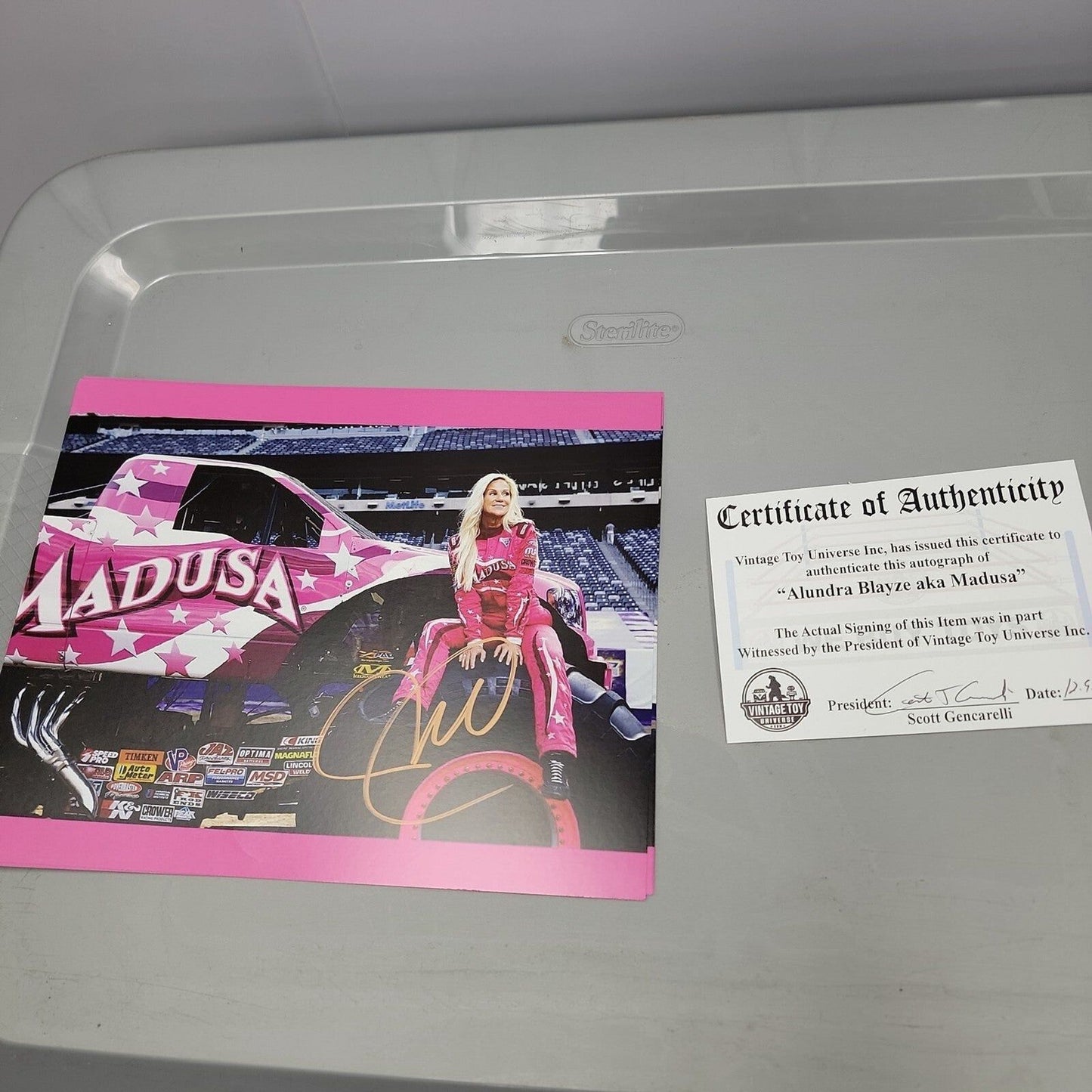 Autographed Madusa "M" Monster Truck Photo with COA