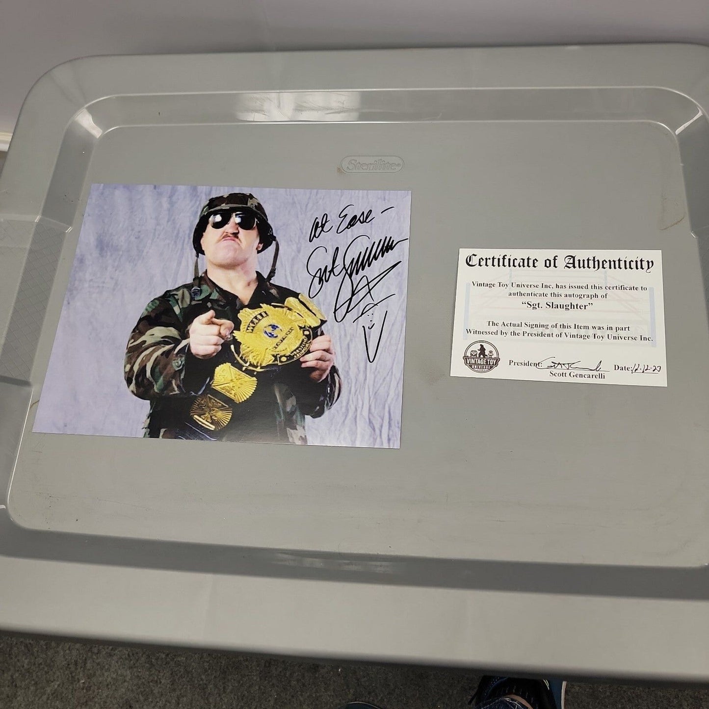 Autographed Sgt. Slaughter with Title Belt Photo with COA