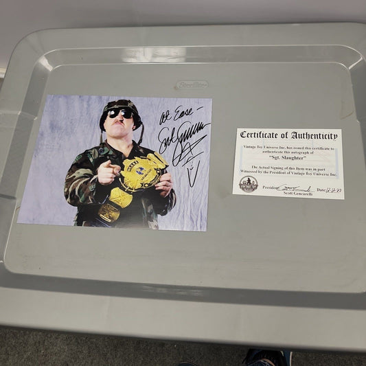 Autographed Sgt. Slaughter with Title Belt Photo with COA