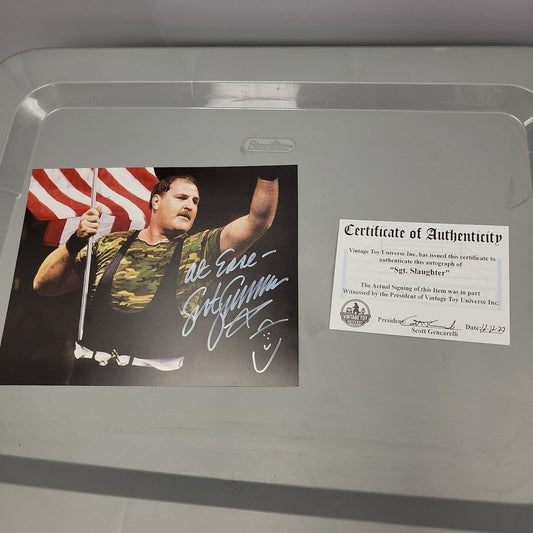 Autographed Sgt. Slaughter with American Flag Photo with COA